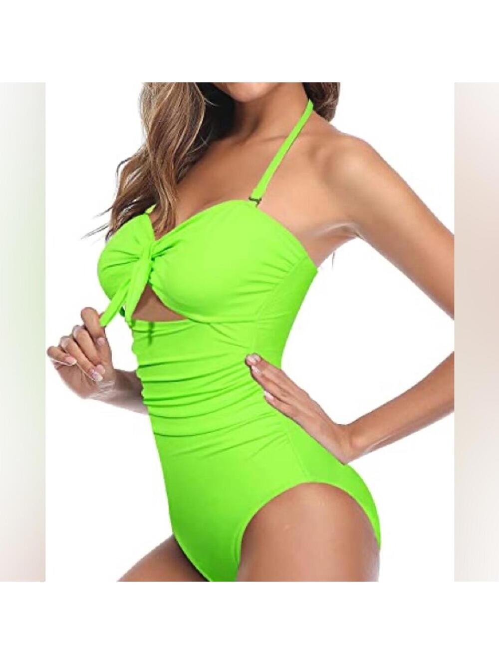 TEMPT ME Tummy Control Retro High Waist Swimsuits Neon Green New